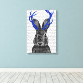Jackalope met Blue Antlers Canvas Afdruk (Insitu (Houten vloer))