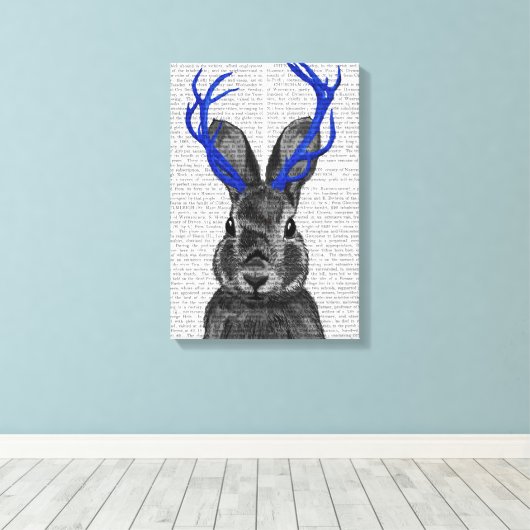 Jackalope met Blue Antlers Canvas Afdruk (Insitu (Houten vloer))