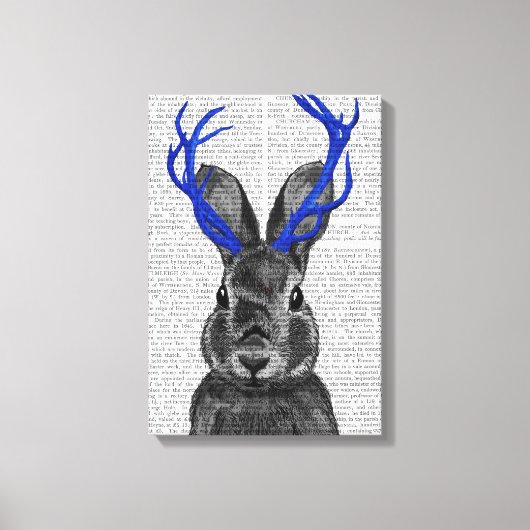 Jackalope met Blue Antlers Canvas Afdruk (Voorkant)