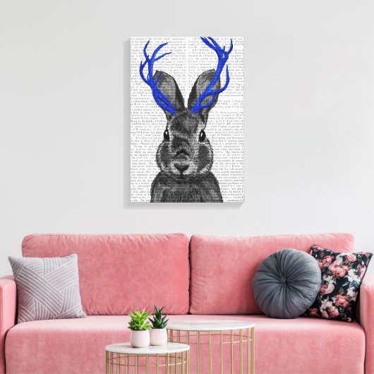 Jackalope met Blue Antlers Canvas Afdruk (Insitu (Woonkamer))