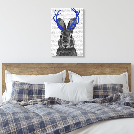 Jackalope met Blue Antlers Canvas Afdruk (Insitu (Slaapkamer))
