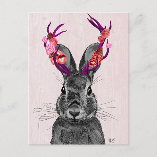 Jackalope met roze Antlers 2 Briefkaart (Voorkant)