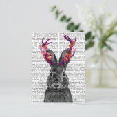 Jackalope met roze Antlers Briefkaart (Staand voorkant)