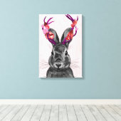 Jackalope met roze Antlers Canvas Afdruk (Insitu (Houten vloer))