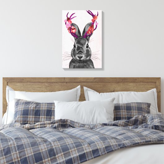 Jackalope met roze Antlers Canvas Afdruk (Insitu (Slaapkamer))