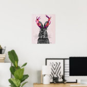 Jackalope met roze Antlers Poster (Thuiskantoor)