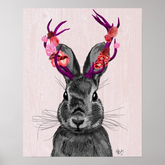 Jackalope met roze Antlers Poster (Voorkant)