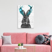 Jackalope met Turquoise Antlers Canvas Afdruk (Insitu (Woonkamer))