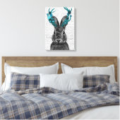 Jackalope met Turquoise Antlers Canvas Afdruk (Insitu (Slaapkamer))