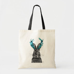Jackalope met Turquoise Antlers Tote Bag