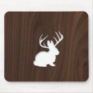 Jackalope over donker bruin hout muismat