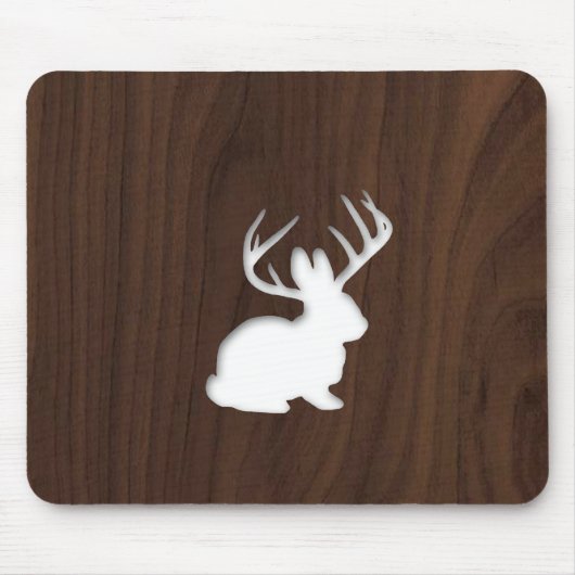 Jackalope over donker bruin hout muismat (Voorkant)