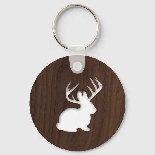Jackalope over donker bruin hout sleutelhanger (Voorkant)