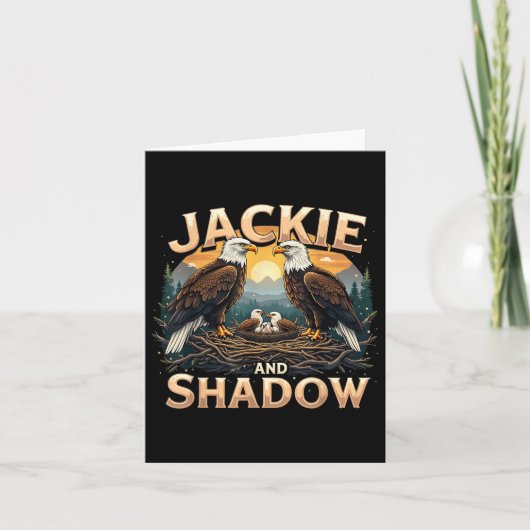 Jackie en Shadow Bald Eagle Family Design Kaart (Voorkant)