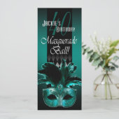Jackie UK Blauwgroen Black Masquerade 40th Birthda Kaart (Staand voorkant)
