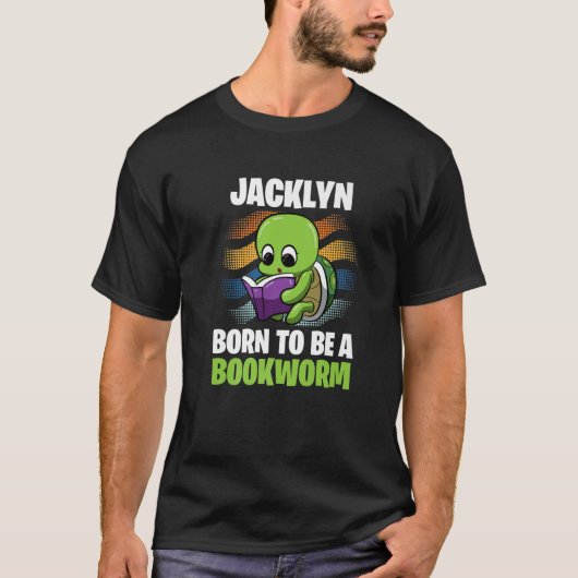 Jacklyn - geboren als boekworm - gepersonaliseerd t-shirt (Voorkant)