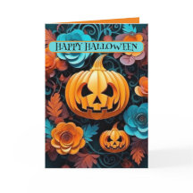 Jackolantern en bloemen, 5" x 7" gevouwen kaart