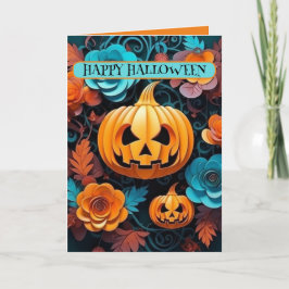 Jackolantern en bloemen, 5" x 7" gevouwen kaart