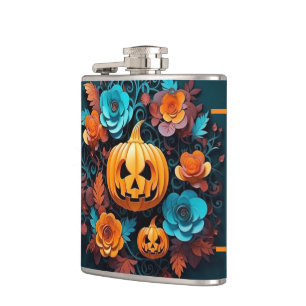 Jackolantern En Bloemen Vinyl Gewikkelde Flask Heupfles