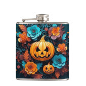 Jackolantern en Bloemen Vinyl Verpakte Kolf Heupfles (Voorkant)