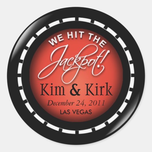 Jackpot. Las Vegas Passen getrouwd Casino Chip Ronde Sticker (Voorkant)