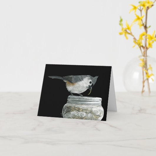 "Jackpot!" - Tufted Titmouse Kaart (Gele Bloem)