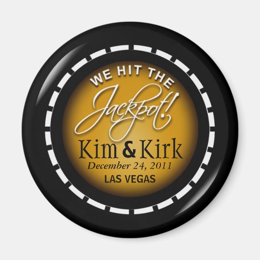 Jackpot! Vegas Passen getrouwd Casino Chip Magnet  (Voorkant)