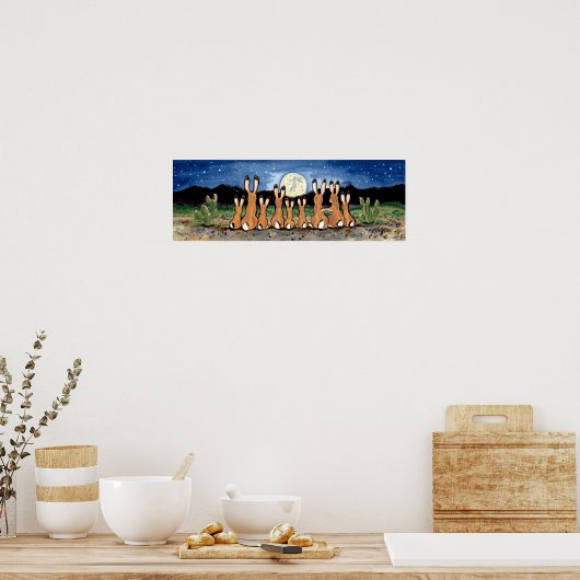 Jackrabbit Rabbit Family Desert Moon Night Poster (Keuken)