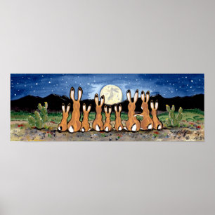 Jackrabbit Rabbit Family Desert Moon Night Poster