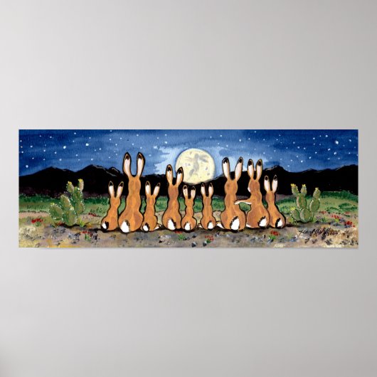 Jackrabbit Rabbit Family Desert Moon Night Poster (Voorkant)