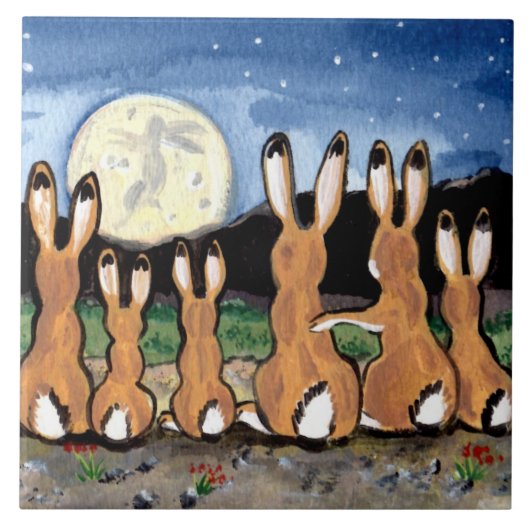 Jackrabbits kijken Moon Donkerblauw 6" Tegel Trive Tegeltje (Voorkant)