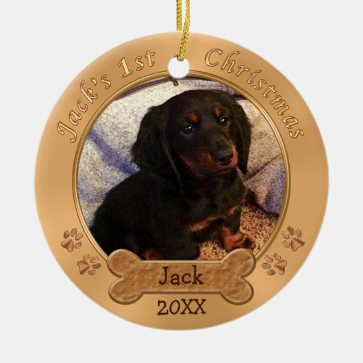 Jack's eerste kerstOrnament, 2 foto's Keramisch Ornament (Voorkant)