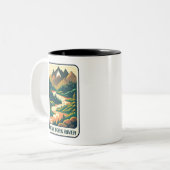 Jacks Fork River Missouri kleuren Tweekleurige Koffiemok (Voorkant links)