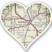 Jacksboro TX Retro Map Sticker (Voorkant)
