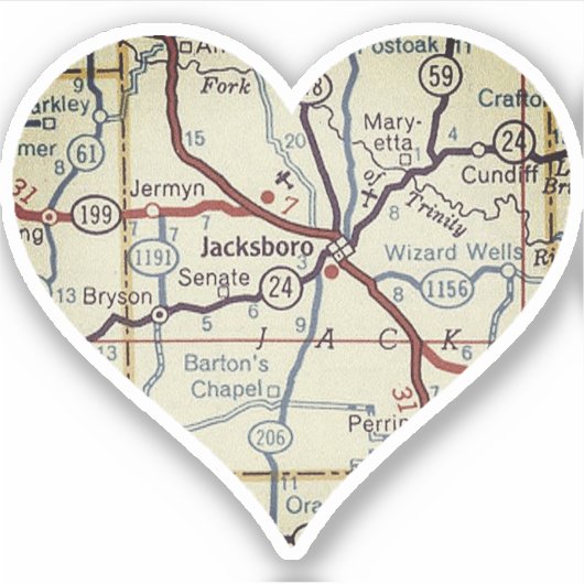 Jacksboro TX Retro Map Sticker (Voorkant)