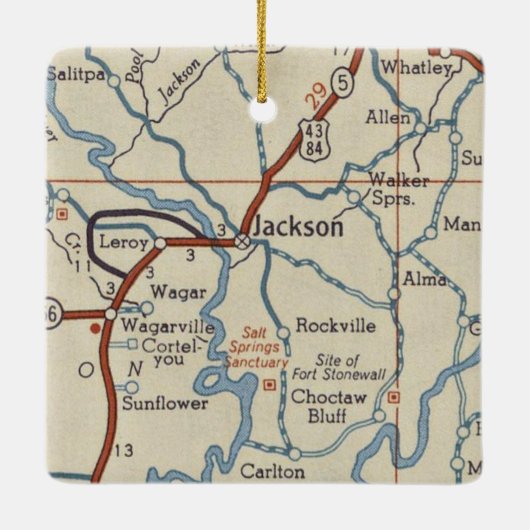 Jackson AL Map Keramisch Ornament (Achterkant)