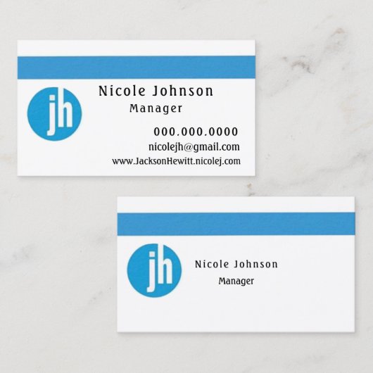 Jackson Hewitt Blue Visitekaartje (Voorkant / Achterkant)