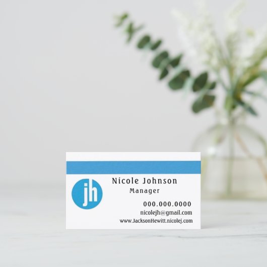 Jackson Hewitt Blue Visitekaartje (Staand voorkant)