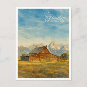 Jackson Hole Aquarel Grand Teton Reis Kunst Feestdagenkaart