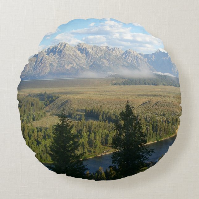 Jackson Hole-bergen en rivier Rond Kussen (Voorkant)