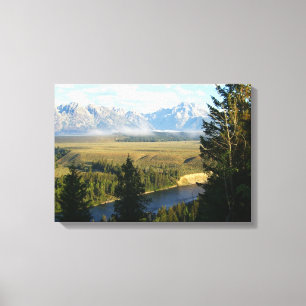 Jackson Hole Mountains en River Canvas Afdruk