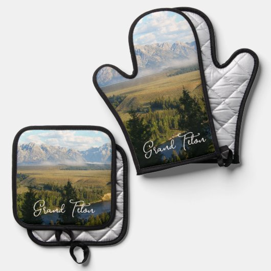 Jackson Hole Mountains en River Ovenwant & Pannenlap Set (Voorkant / Achterkant)