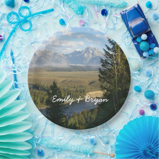 Jackson Hole Mountains en River Papieren Bordje (Feest)