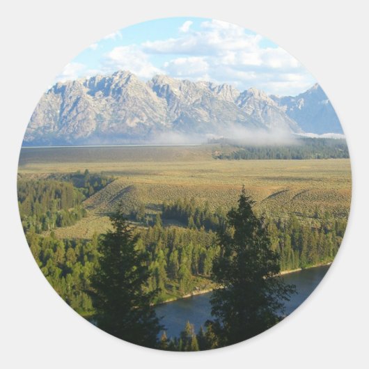 Jackson Hole Mountains en River Ronde Sticker (Voorkant)