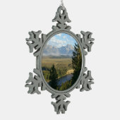 Jackson Hole Mountains en River Tin Sneeuwvlok Ornament (Links)