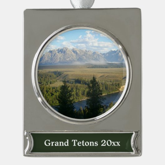 Jackson Hole Mountains en River Verzilverd Banner Ornament (Voorkant)