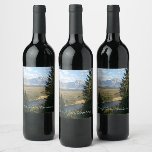 Jackson Hole Mountains en River Wijn Etiket (Flessen)