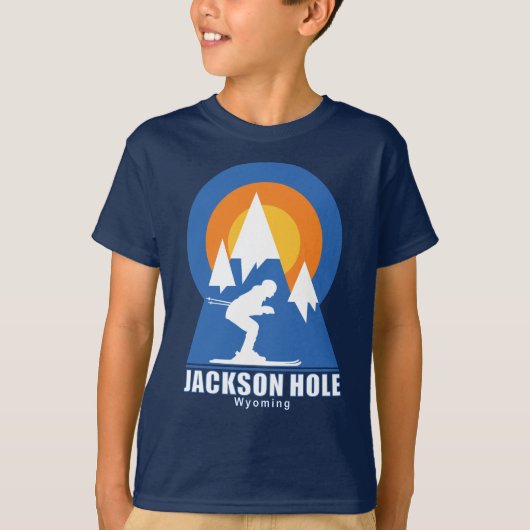 Jackson Hole Ski Sunset Retro T-shirt (Voorkant)