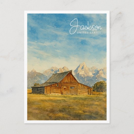 Jackson Hole Waterverf | Grand Teton Travel Art Feestdagenkaart (Voorkant)