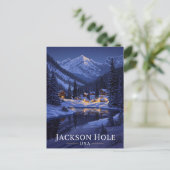 Jackson Hole Winter Nacht Sneeuw Briefkaart (Staand voorkant)